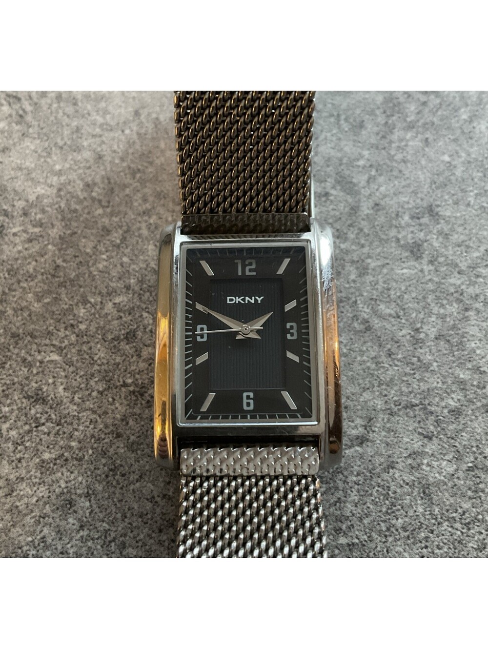 DKNY Womens Tank Style Watch 22mm Stainless Steel Case & Band With Black Dial A9